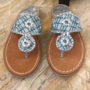 NWOT Jack Rogers Sandals Shiloh Silver and Blue Tweed, Size 6